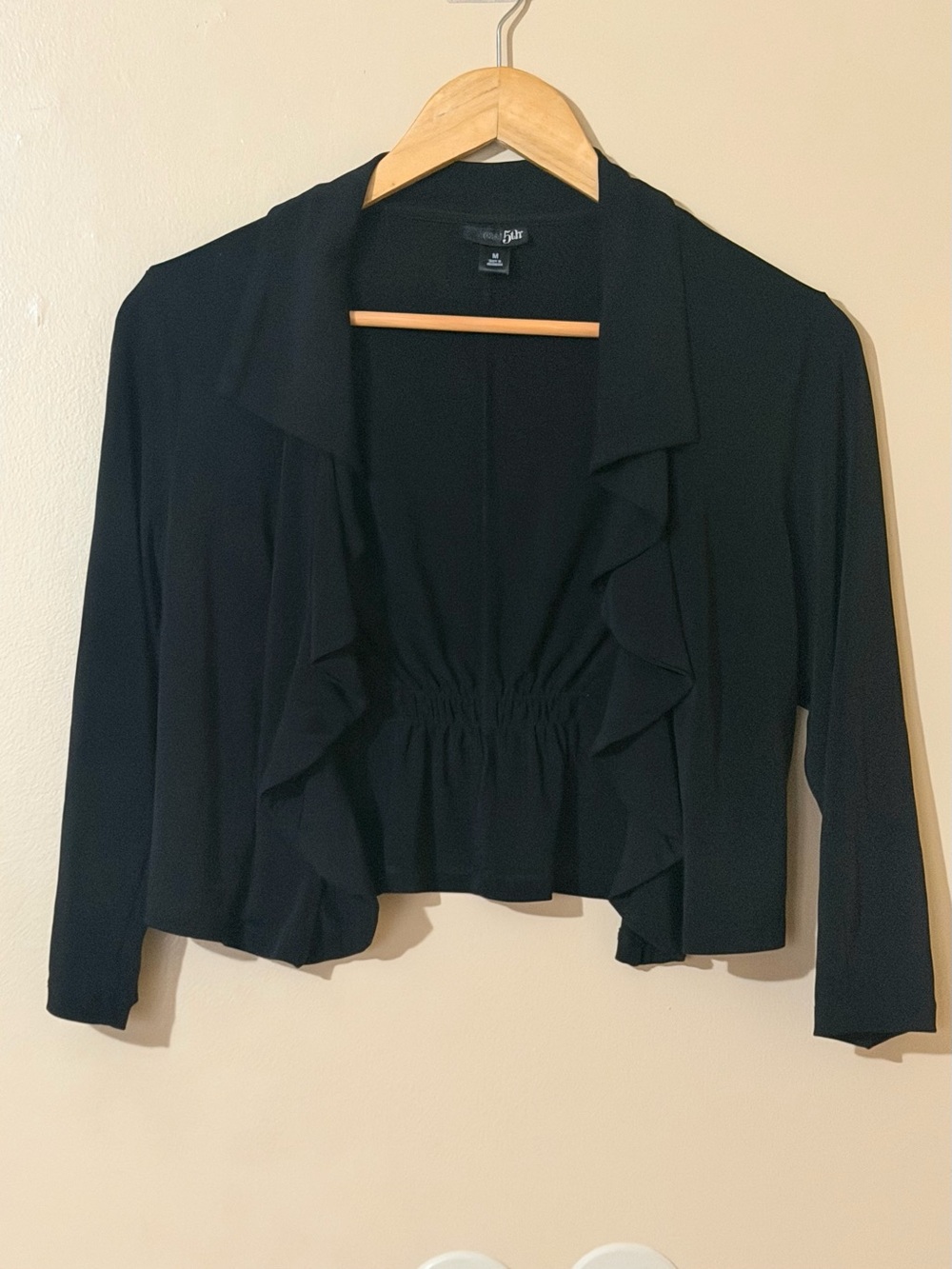 East 5th Black Open-Front Ruffle Cardigan